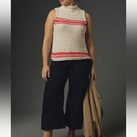 Pilcro Nautical Mock-neck Keyhole Sweater Top - Picture 6 of 7